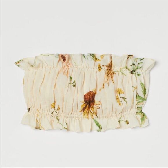 H&M | NEW Wildflower Cropped Bandeau Top Ruffles Women’s Size Medium/Large - Picture 2 of 9